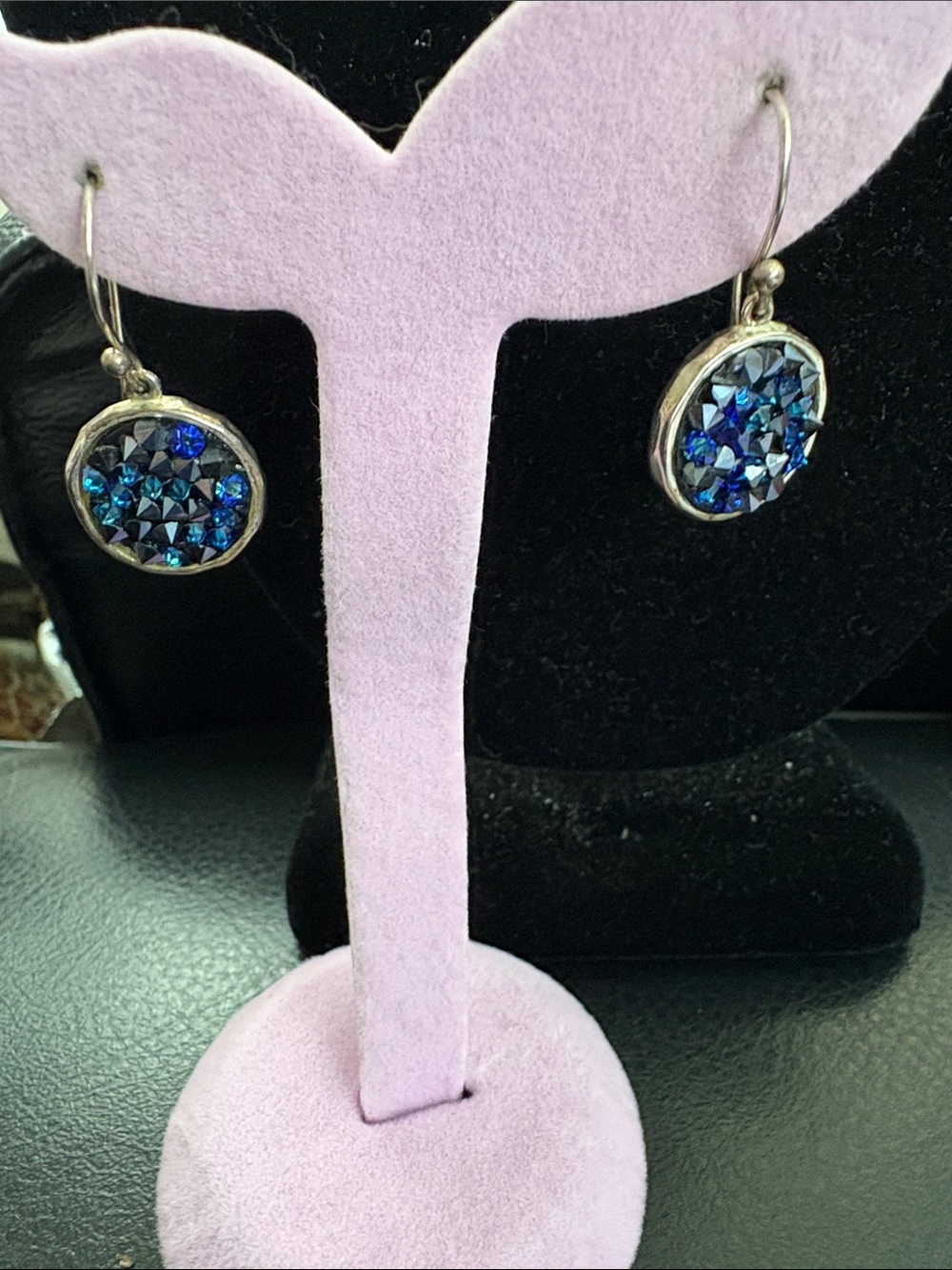 925 Silver Deep Natural Cobalt Blue Druzy Earrings